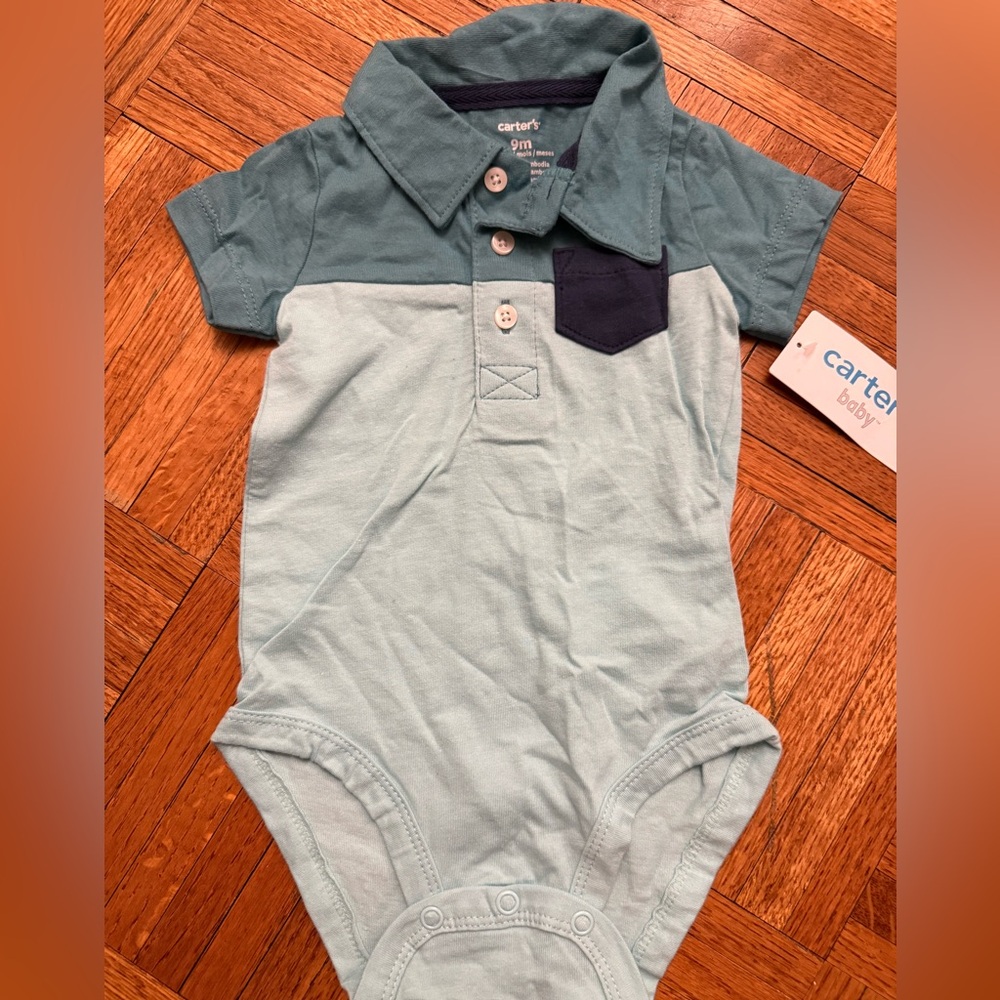 Carter's Baby Blue and Teal Onesie NWT Size 9 months